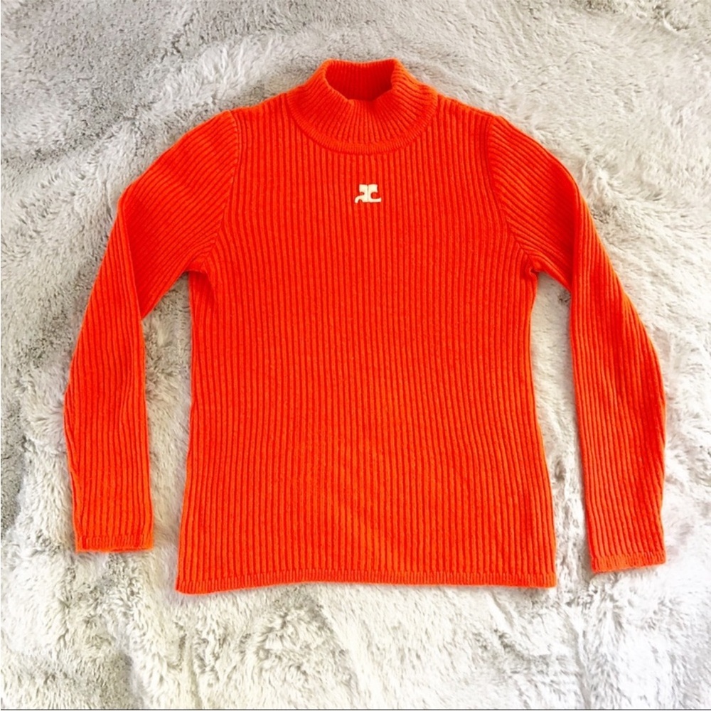 COURREGES Vintage Orange Turtleneck Sweater